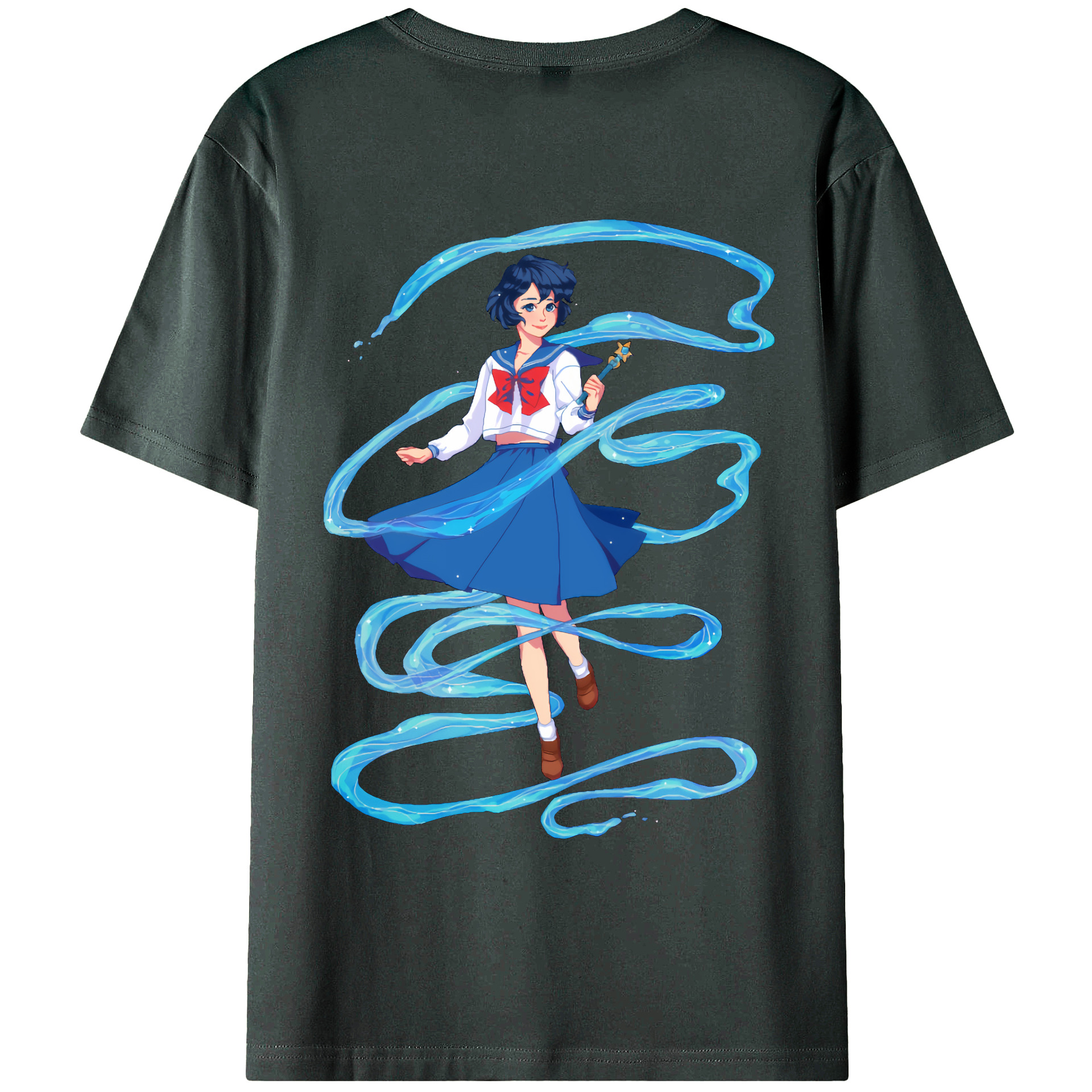 （画像用） 美少女戦士セーラームーン 水野 亜美 みずの あみ Sailor Moon Mizuno Ami 綿100％ メンズ半袖Tシャツ（バックプリント） 通気性